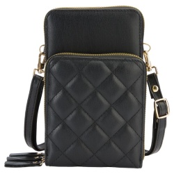 Quilted 3-Compartment Cross Body Bag - Black